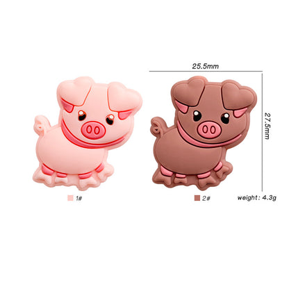 20pcs Silicone Focal Beads Pig Side Profile Cute Design 2