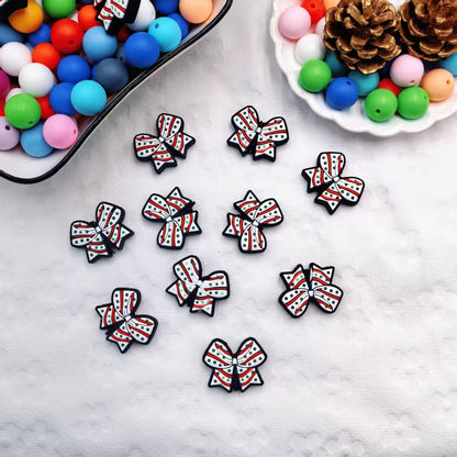 20Pcs Silicone Focal Beads White Spot Bow Patterned 3