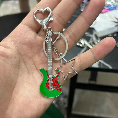 Guitar Five-Pointed Star Zinc Alloy Keychain with Heart Charm 25