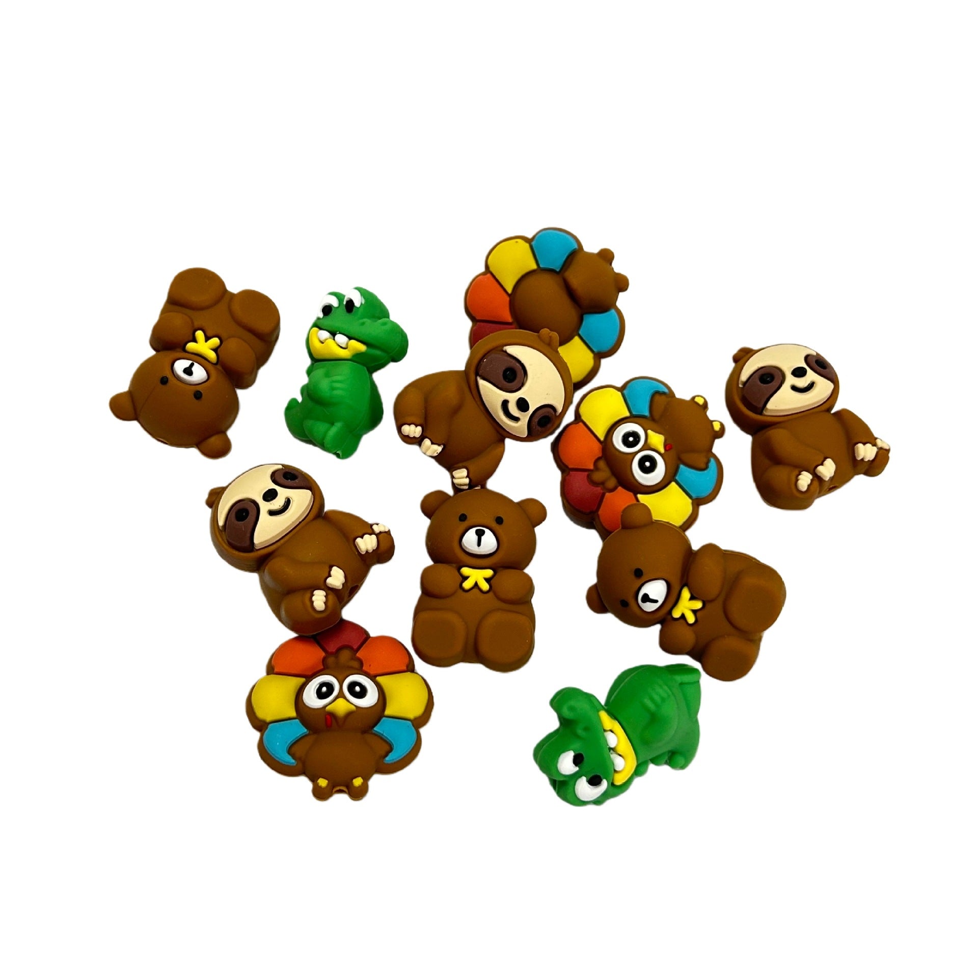 20Pcs Silicone 3D Focal Beads Cute Cartoon Animals Mixed Designs