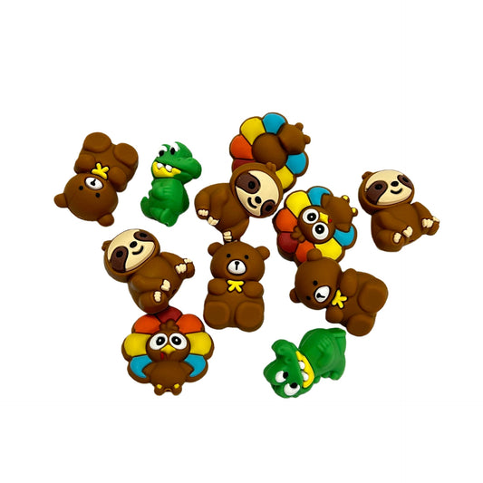 20Pcs Silicone 3D Focal Beads Cute Cartoon Animals Mixed Designs