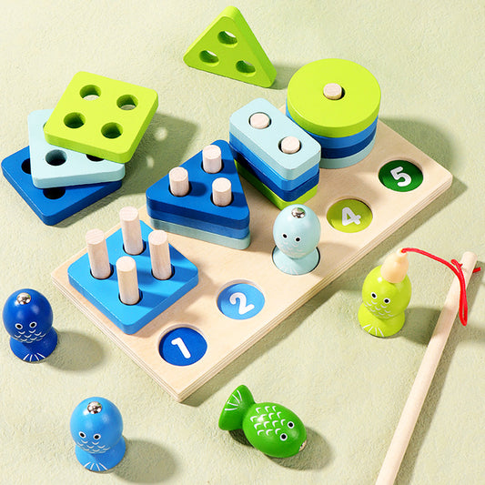 Wooden Magnetic Fishing Building Blocks Montessori Toys