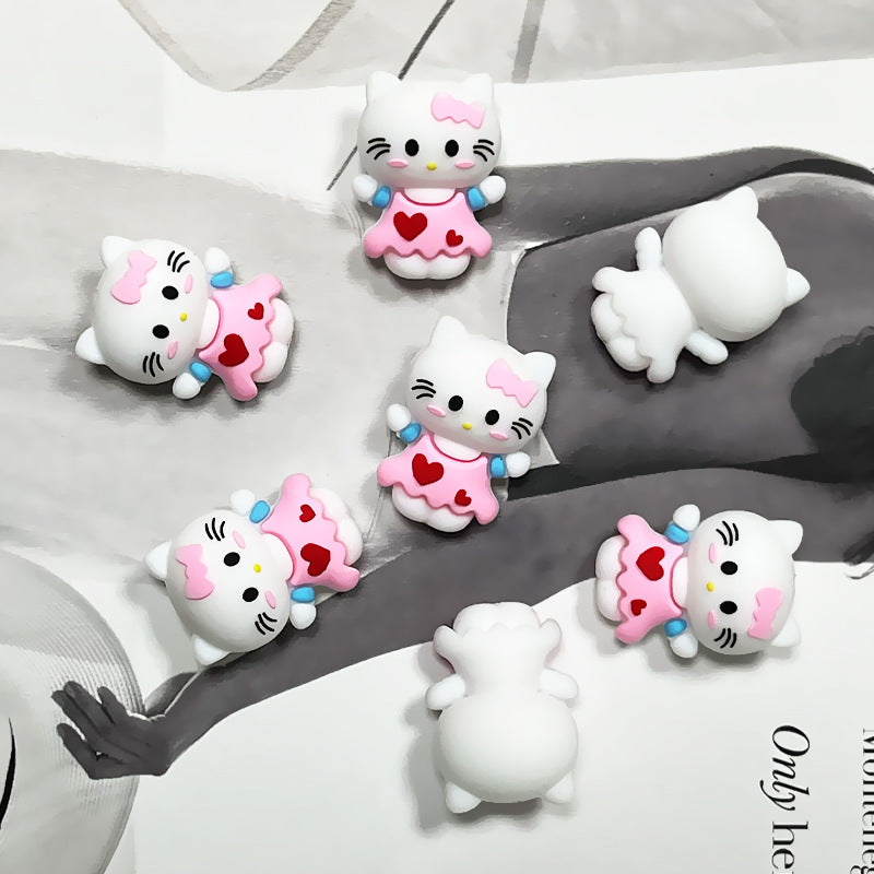 3D Silicone Focal Beads Cute White Kitty Cat Wearing Pink Dress 5