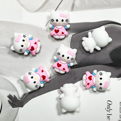 3D Silicone Focal Beads Cute White Kitty Cat Wearing Pink Dress 5