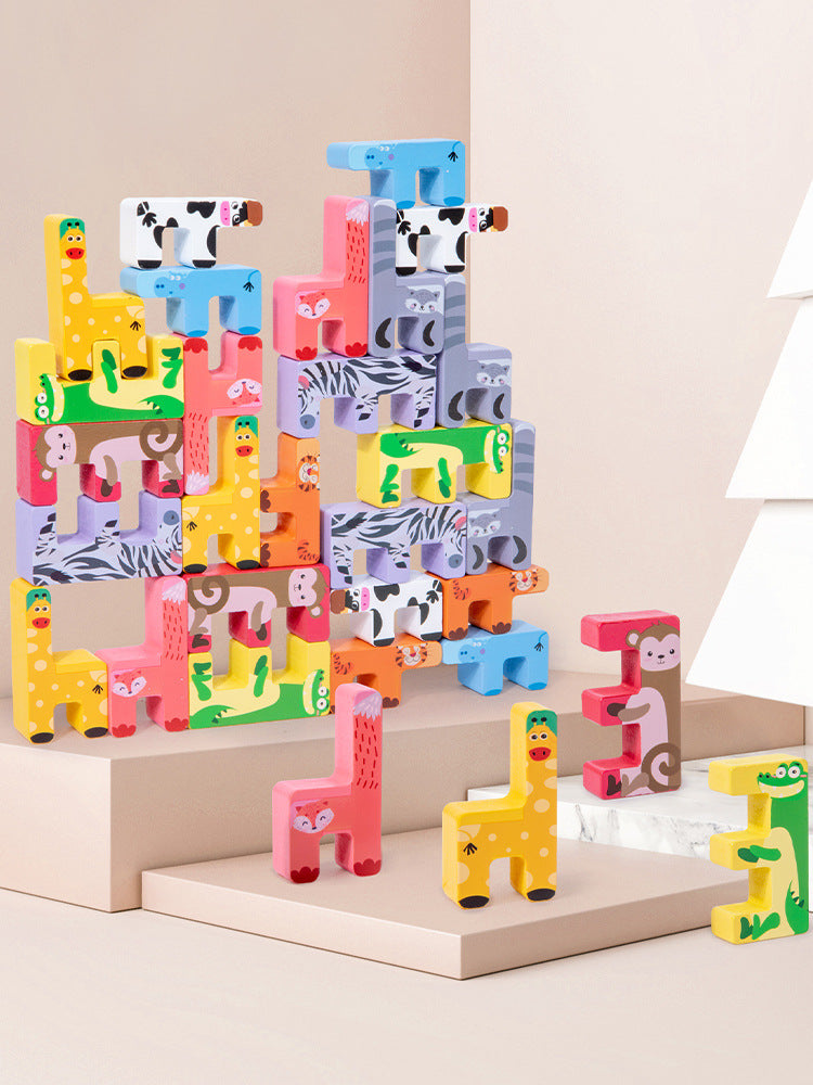 Wooden Animal Building Blocks Educational Toy for Kids 6