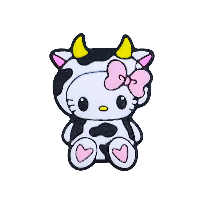 20pcs Silicone Focal Beads White Cat Wearing Cow Costume with Pink Bow