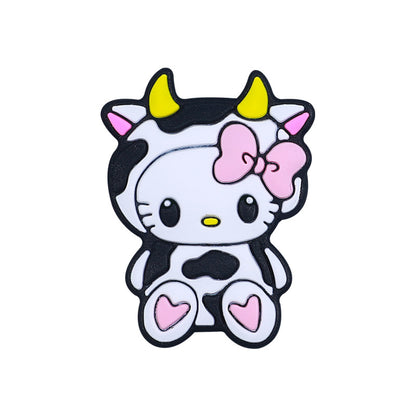 20pcs Silicone Focal Beads White Cat Wearing Cow Costume with Pink Bow