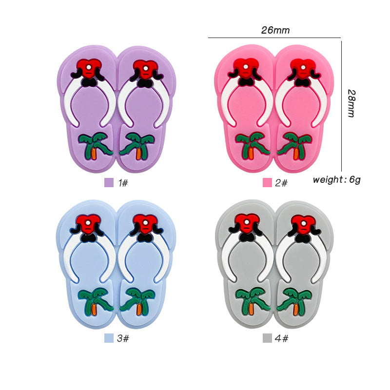 20pcs Silicone Focal Beads Slippers Pair with Palm Tree Detail
