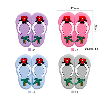 20pcs Silicone Focal Beads Slippers Pair with Palm Tree Detail