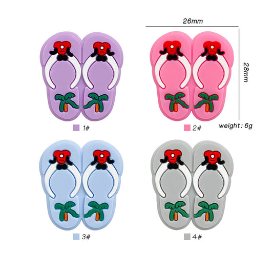20pcs Silicone Focal Beads Slippers Pair with Palm Tree Detail