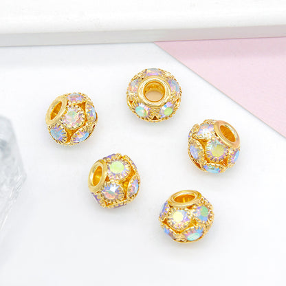 50pcs 8mm Metal Hollow Rhinestone Spacer Beads Silver and Gold 18
