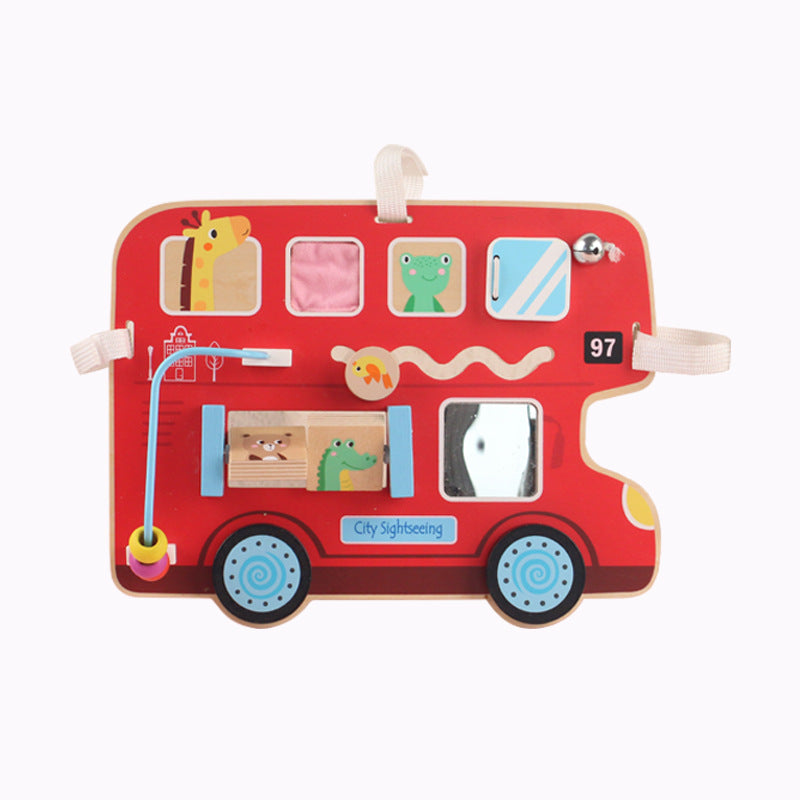 Wooden Busy Bus Montessori Toys Busy Board for Toddlers 28x23cm