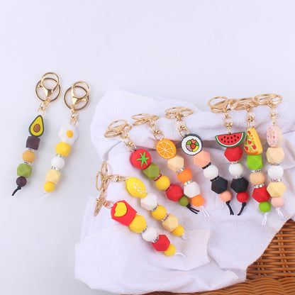 Cartoon Fruit Silicone Bead Keychain Food Charm Variety