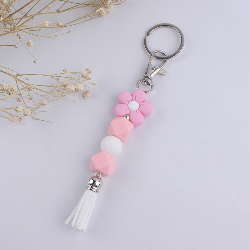 Flower Silicone Bead Keychain with Tassel Charm Accessory 6