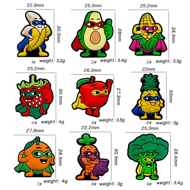 20Pcs Silicone 3D Focal Beads Fruit Superhero Characters with Cape Pose 2