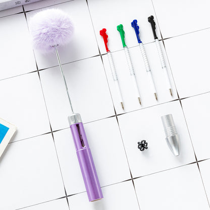 4 In 1 Cartoon Fur Ball Plastic Beadable Ballpoint Pens DIY Craft Supplies 4