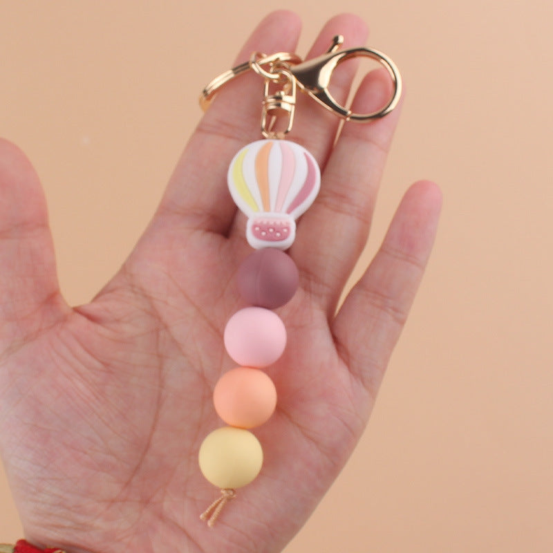 Hot Air Balloon Silicone Bead Keychain with Lobster Clasp Charm 4