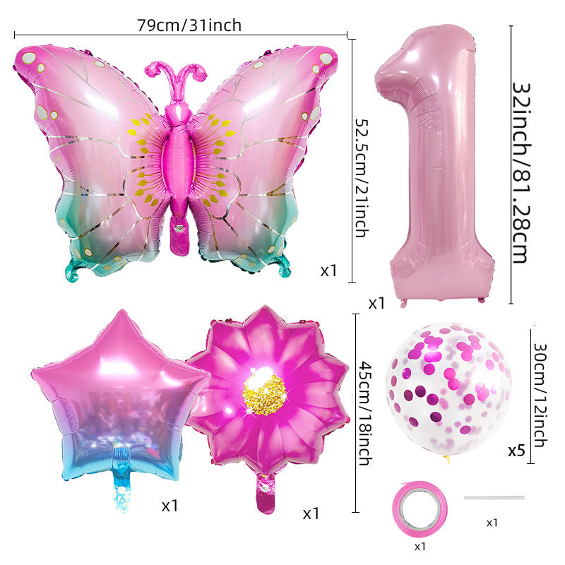 Pink Butterfly Foil Balloon Set Holiday Decoration 32 Inch 2