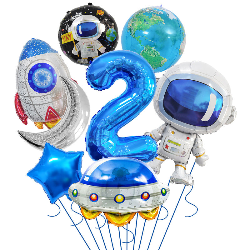 Space Theme Astronaut Rocket Spaceship Foil Balloon Set 5
