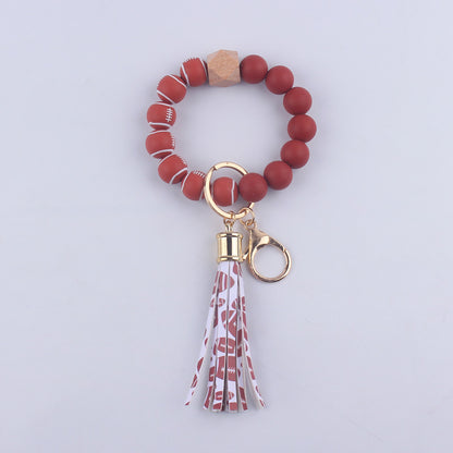 Football Tassel Silicone Bead Wristlet Keychain 8