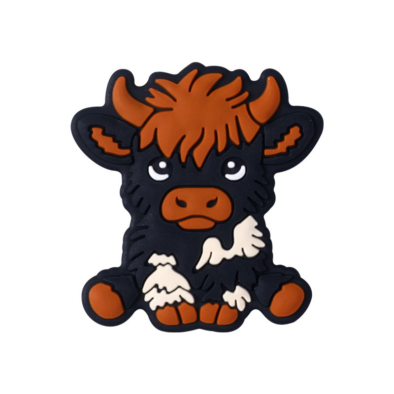 Silicone Focal Beads Cute Dairy Cattle Highland Cow Sitting Pose 4
