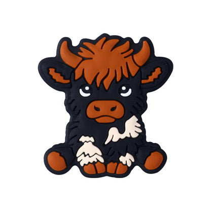 Silicone Focal Beads Cute Dairy Cattle Highland Cow Sitting Pose 4
