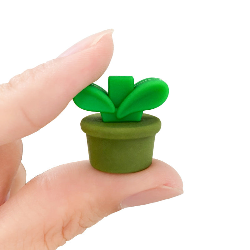 20Pcs Silicone 3D Focal Beads Flowerpot Grass With Leaf Detail 5