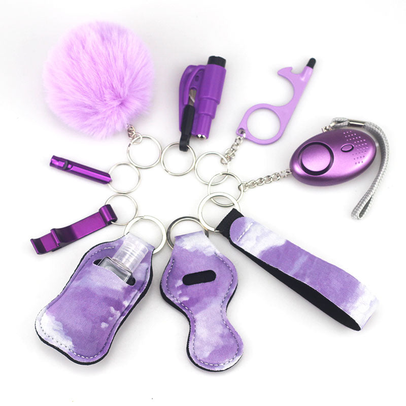 Outdoor Self Defense Alarm Whistle Pompom Keychain 10 Pack 50