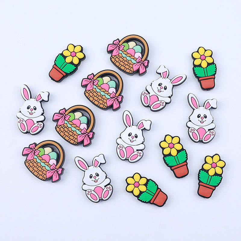 20pcs Silicone Focal Beads Easter Bunny Egg Basket and Flowerpot 2