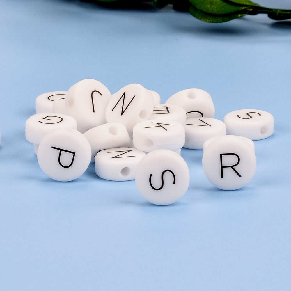 20pcs 12mm Silicone Letter Beads Alphabet Flat Round Single Letter 2