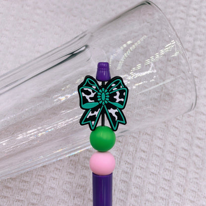 20Pcs Silicone Focal Beads Green Brown Spotted Bow Design 7