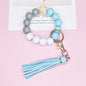 Wooden Bead Silicone Bead Wristlet Keychain with PU Leather Tassel 8