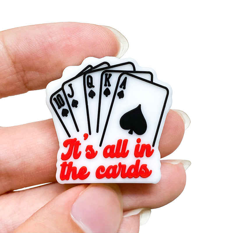 20Pcs Silicone Focal Beads Poker Cards It's All In The Cards Text 5