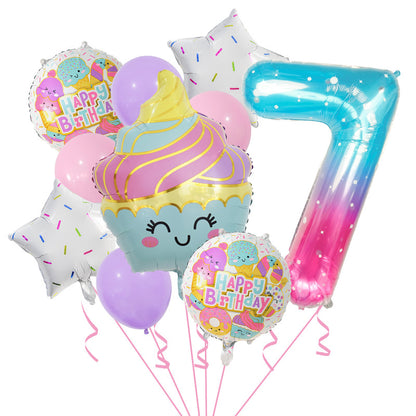 Cupcake and Number 3 Foil Balloons Birthday Party Decoration Set 11