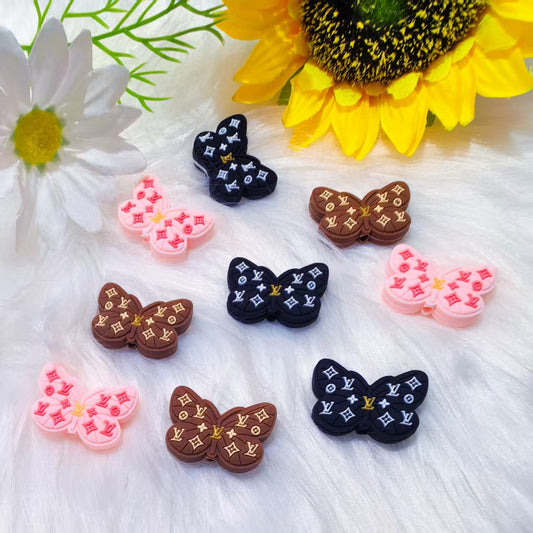 20Pcs Silicone Focal Beads Butterfly Three Color Pattern