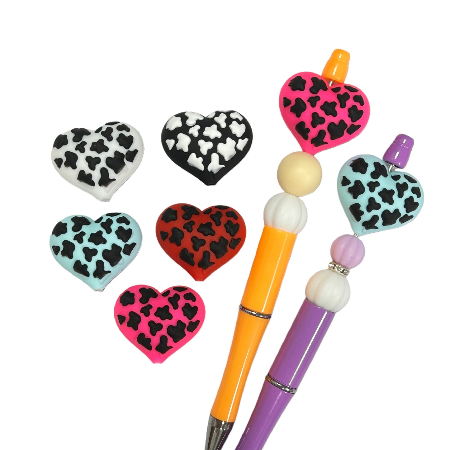 20Pcs Silicone 3D Focal Beads Love Leopard Heart Pattern