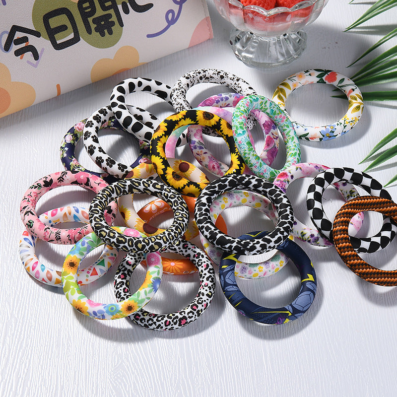 65mm Printed Silicone Beads Rings Multi Color Design 4