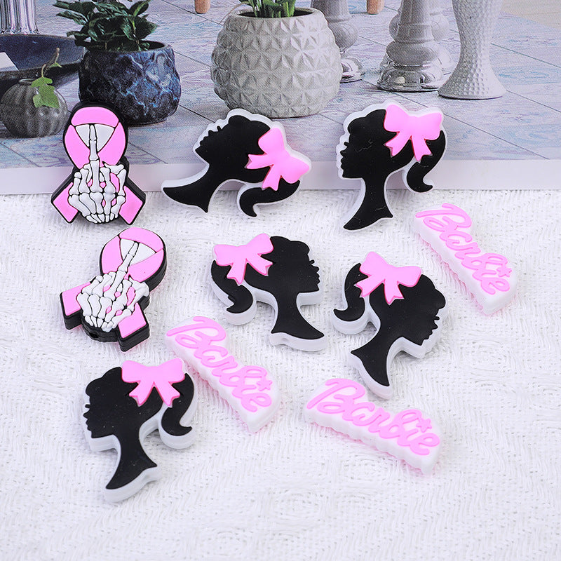 20pcs Silicone Focal Beads Girl Silhouette Round Shape 5