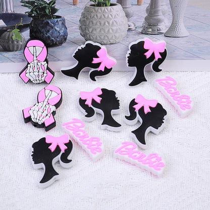20pcs Silicone Focal Beads Girl Silhouette Round Shape 5
