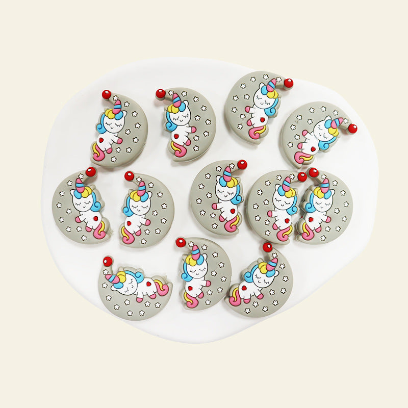 Silicone Focal Beads Unicorn Moon with Star Detail 15