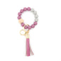 Silicone Bead Wristlet Keychain with Wooden Hexagon Bead Tassel 13