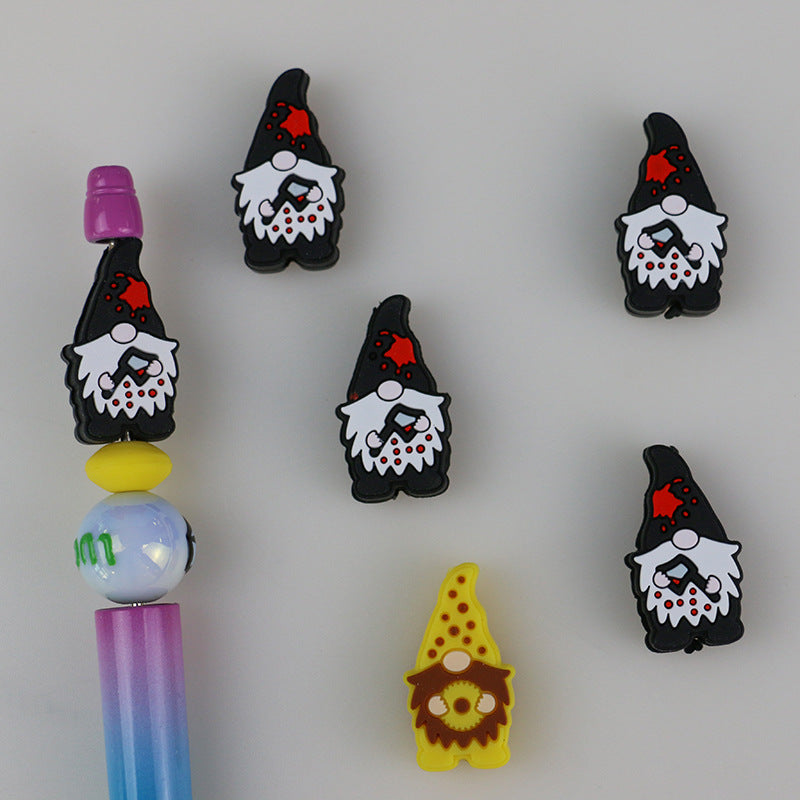 20pcs Silicone Focal Beads Christmas Hat With Printed Red Star