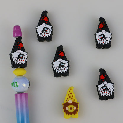 20pcs Silicone Focal Beads Christmas Hat With Printed Red Star