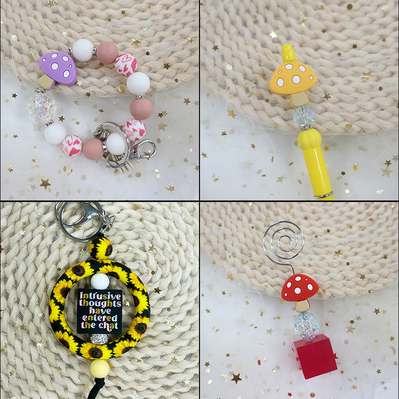 Silicone Focal Beads Yellow Blue Purple Red Mushrooms with Polka Dots 4