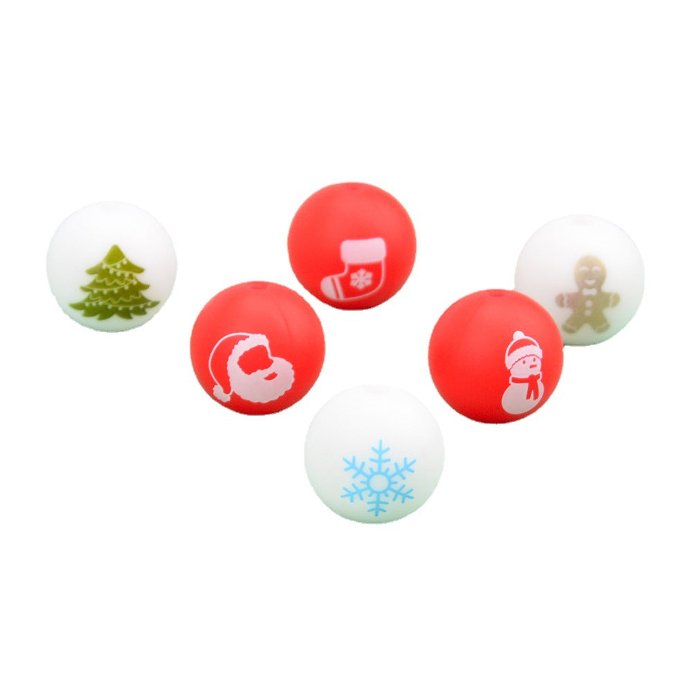 20pcs 15mm Christmas Silicone Beads Printed Design 4