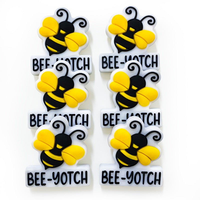 20Pcs Silicone Focal Beads Bee With Printed Text Bee Yotch 3