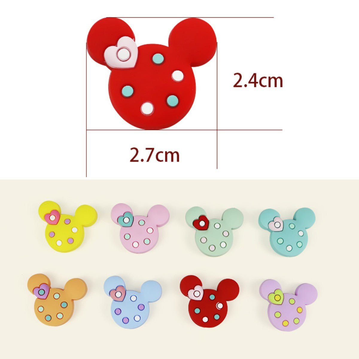 Silicone Focal Beads Round Ear Mouse Character with Polka Dot Detail 3