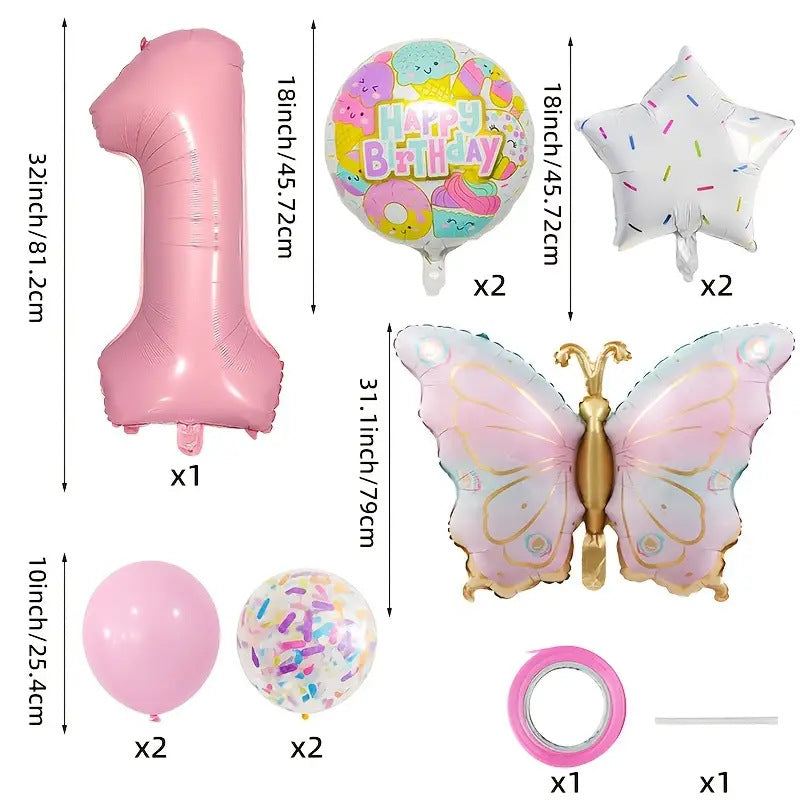 Butterfly Donut Foil Balloon Set Birthday Party Decoration 3