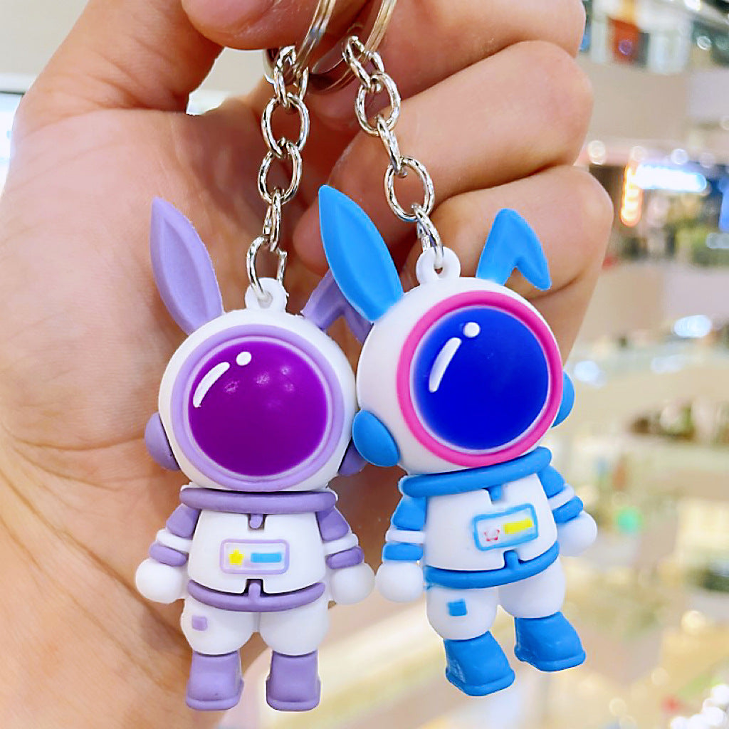 Rabbit Astronaut Silicone Bead Keychain Space Rabbit Charm 4