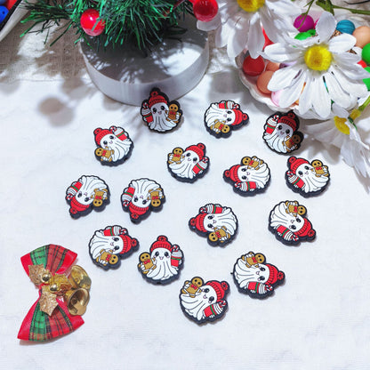 20pcs Silicone Focal Beads Halloween Ghost Holding Gingerbread and Drink 4
